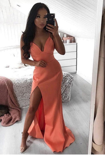 SIMPLE SPAGHETTI STRAP WATERMELON CHIC HIGH SPLIT ROM DRESS HZ1023